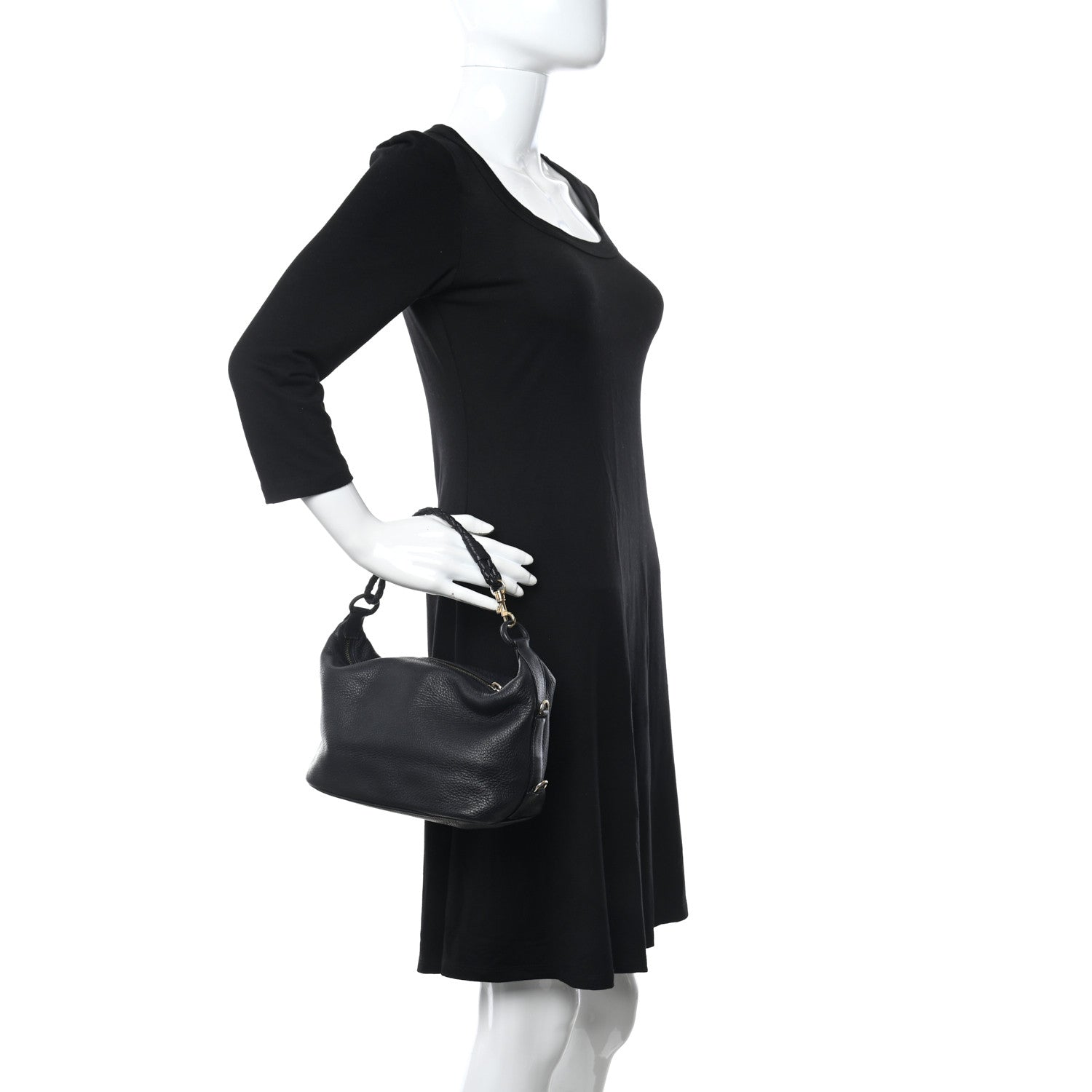 Bottega Veneta Cervo Deerskin Braided Shoulder Bag Black 2 of 9