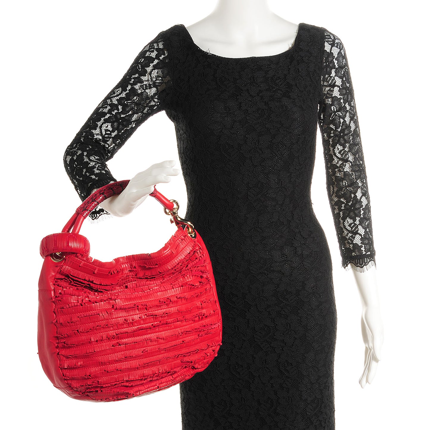 Snakeskin Nappa Fringe Small Sky Hobo Red
