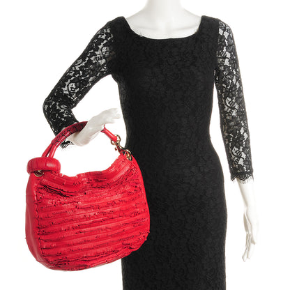 Jimmy Choo Snakeskin Nappa Fringe Small Sky Hobo Red 2 of 8