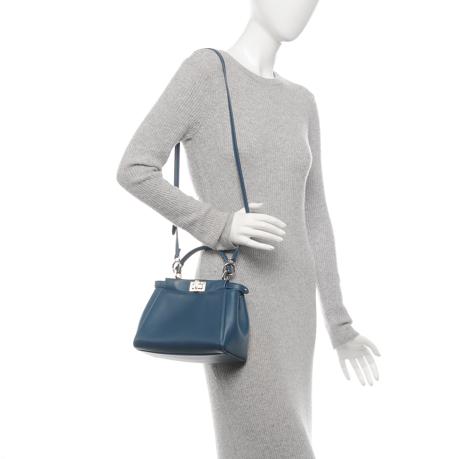 Fendi Nappa Mini Peekaboo Iconic Satchel Pavone 2 of 6