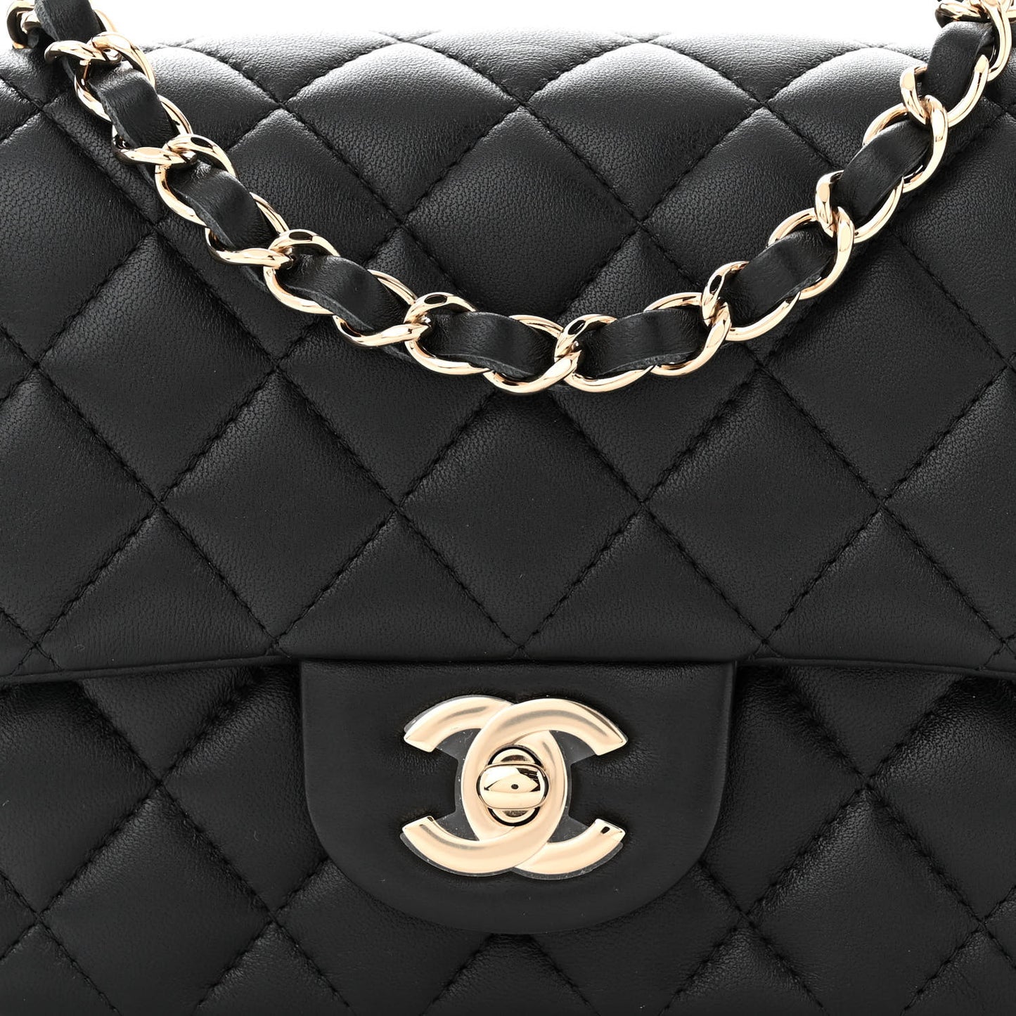Lambskin Quilted Mini Square Flap Black