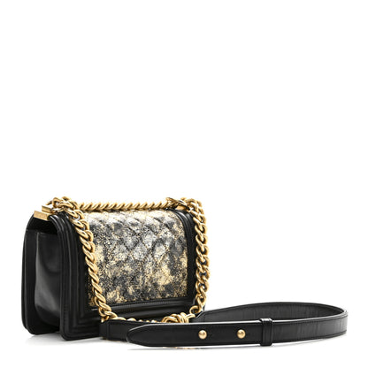 Chanel Metallic Crumpled Goatskin Small Boy Flap Black Gold 3 of 10