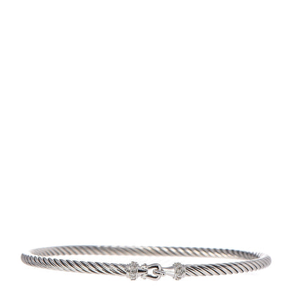 David Yurman Sterling Silver Diamond 3mm Cable Buckle Bracelet 1 of 5