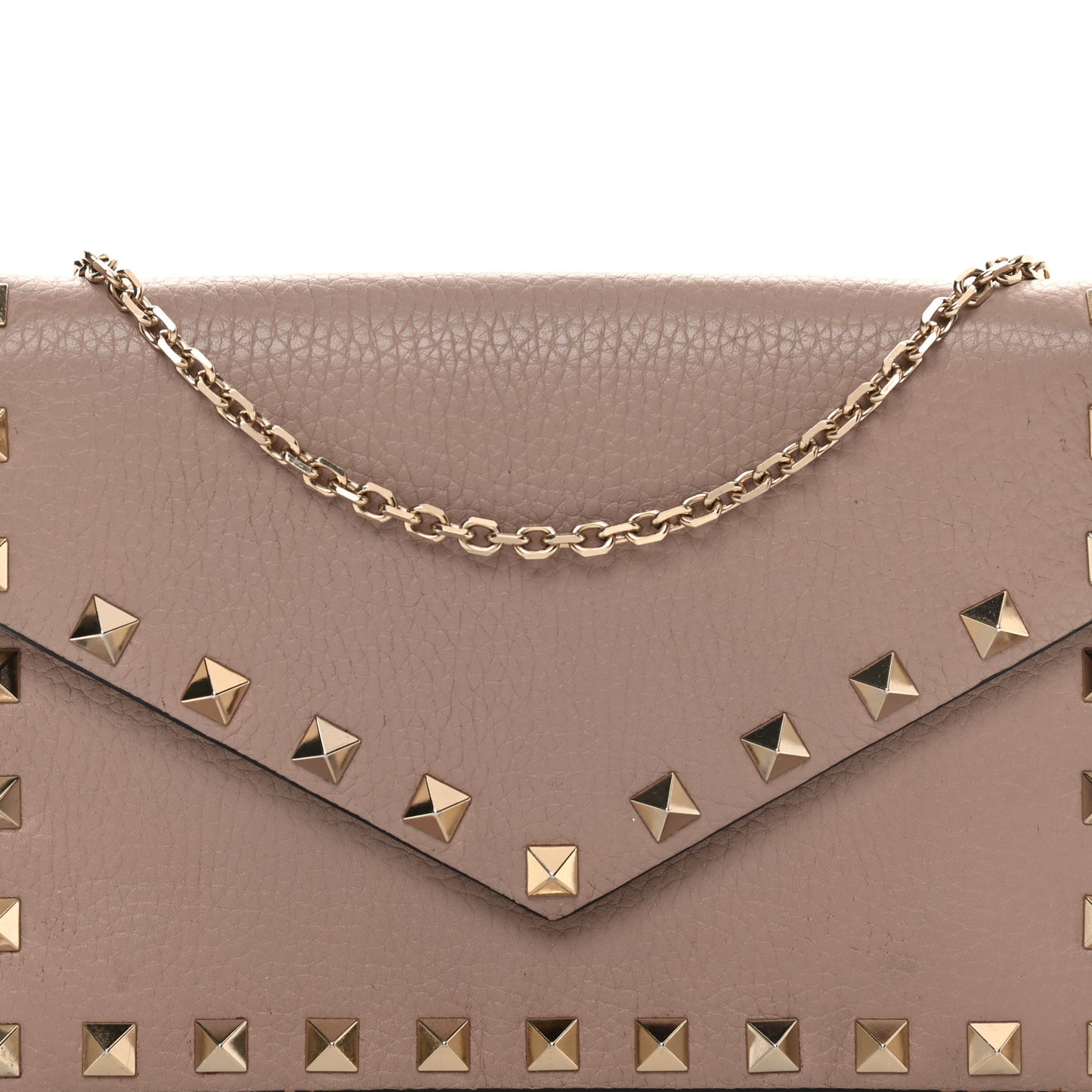 Pebbled Calfskin Rockstud Envelope Wallet on Chain Poudre