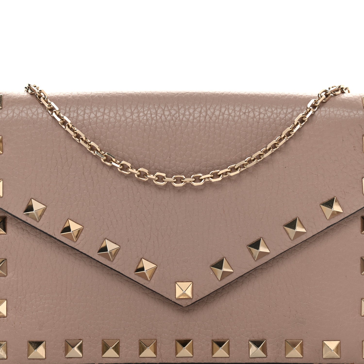 Valentino Garavani Pebbled Calfskin Rockstud Envelope Wallet on Chain Poudre 7 of 13