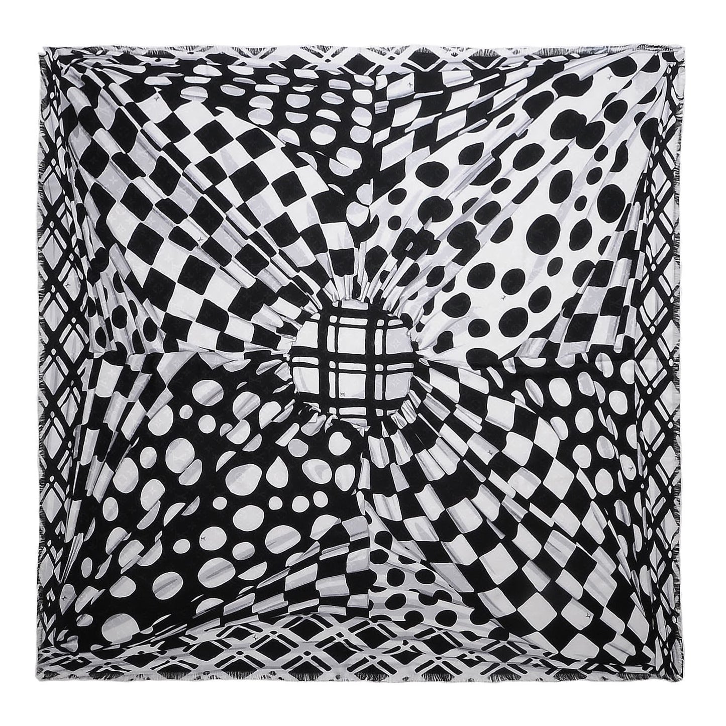 Silk Wool Graphic Flower Scarf Black