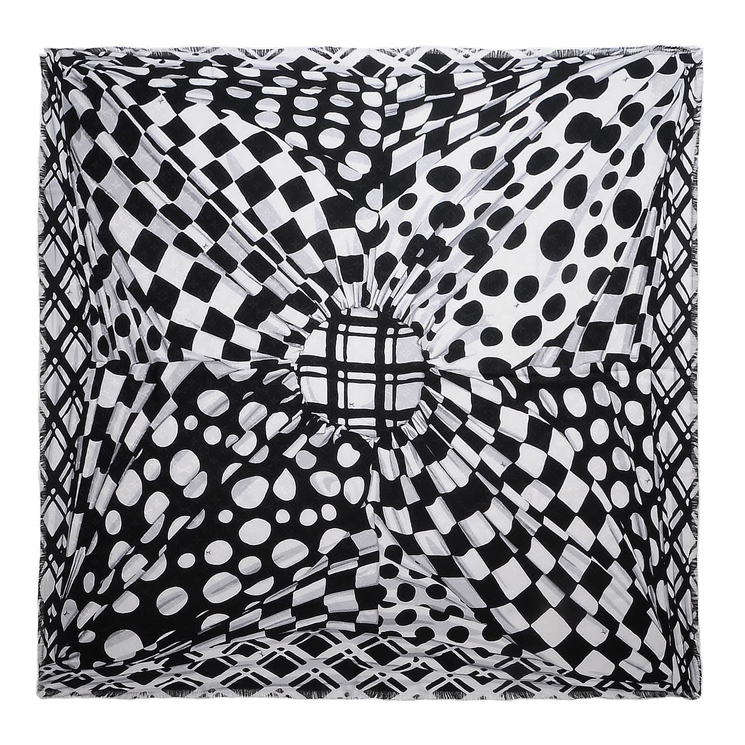 Louis Vuitton Silk Wool Graphic Flower Scarf Black 1 of 12