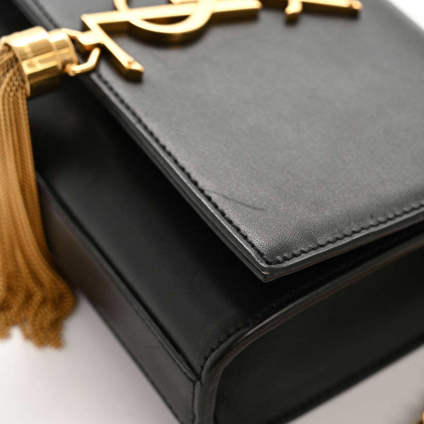 Calfskin Small Classic Monogram Kate Tassel Satchel Black