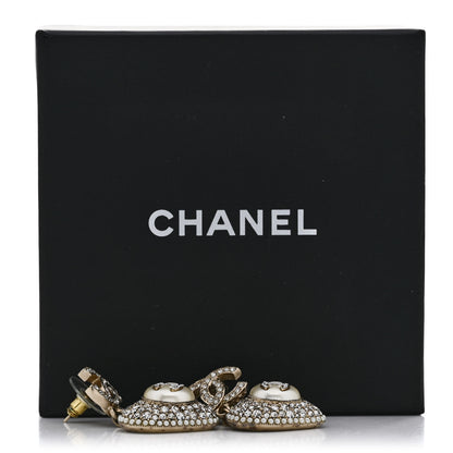 Chanel Pearl Crystal CC Heart Drop Earrings Gold White 5 of 5