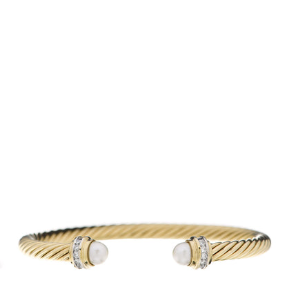 David Yurman 18K Yellow Gold Diamond Pearl 5mm Cable Classic Bracelet 1 of 3