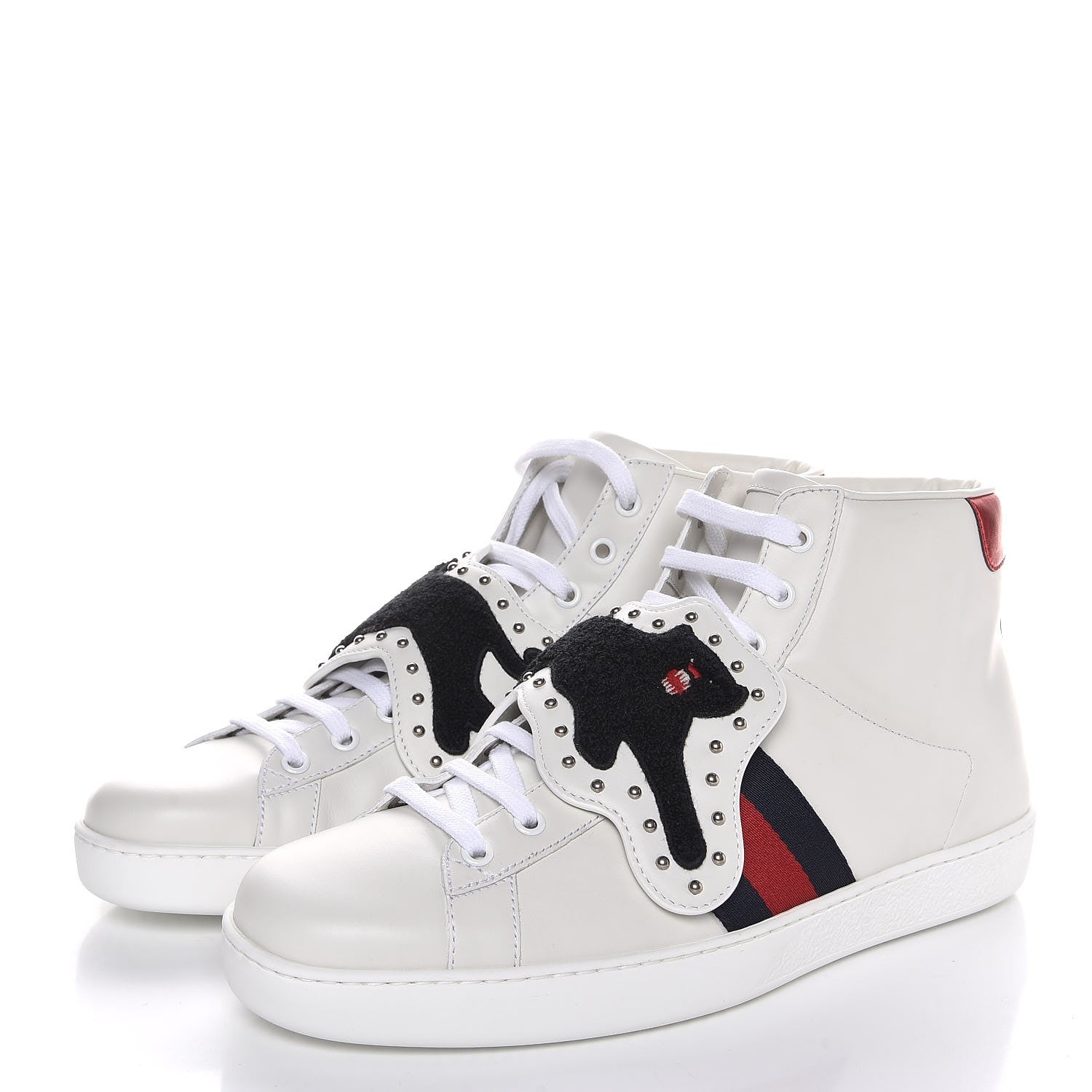 Gucci Calfskin Web Panther Embroidered Mens Ace High Top Sneakers 9.5 White 3 of 10