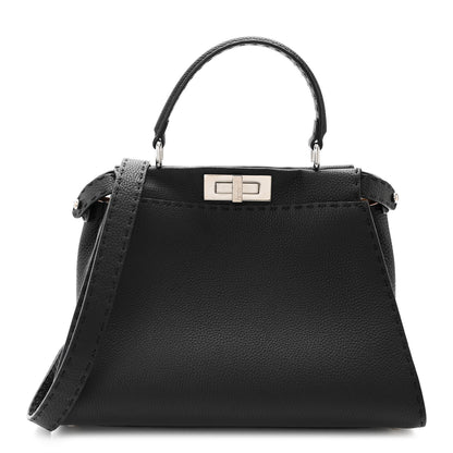 Fendi Cuoio Romano Selleria Bi-Color Medium Peekaboo Iconic Satchel Black Mou 1 of 12
