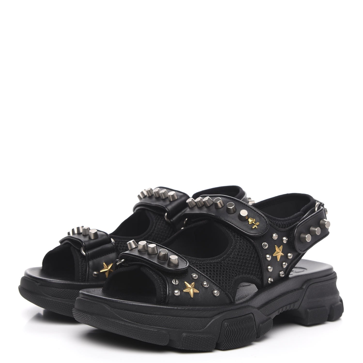 Gucci Nappa Mesh Studded Mens Aguru Sandals 8 Black 3 of 8