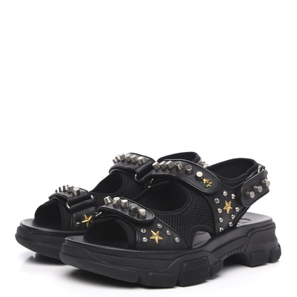 Gucci Nappa Mesh Studded Mens Aguru Sandals 8 Black 3 of 8