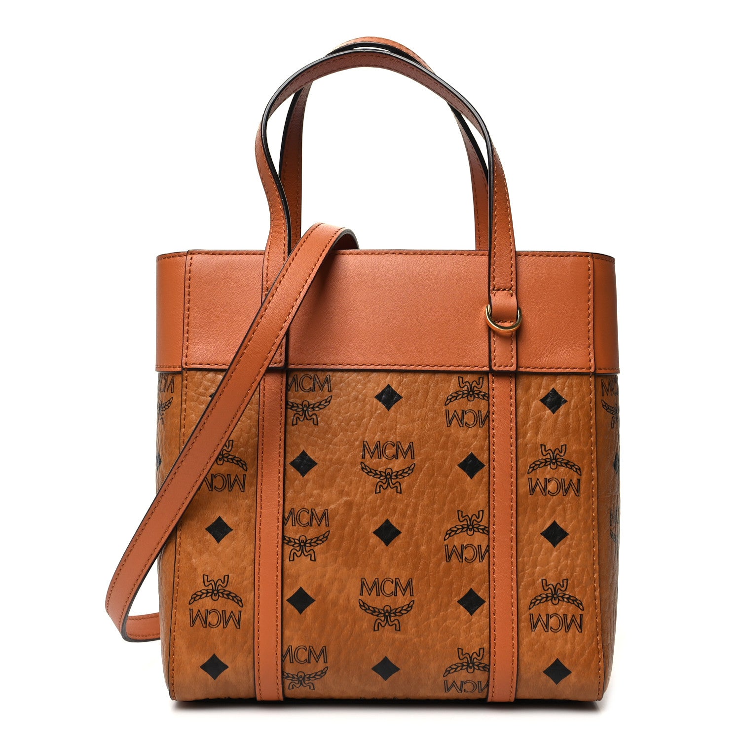 MCM Visetos Nappa Mini Toni Top Zip Shopper Tote Cognac 1 of 11