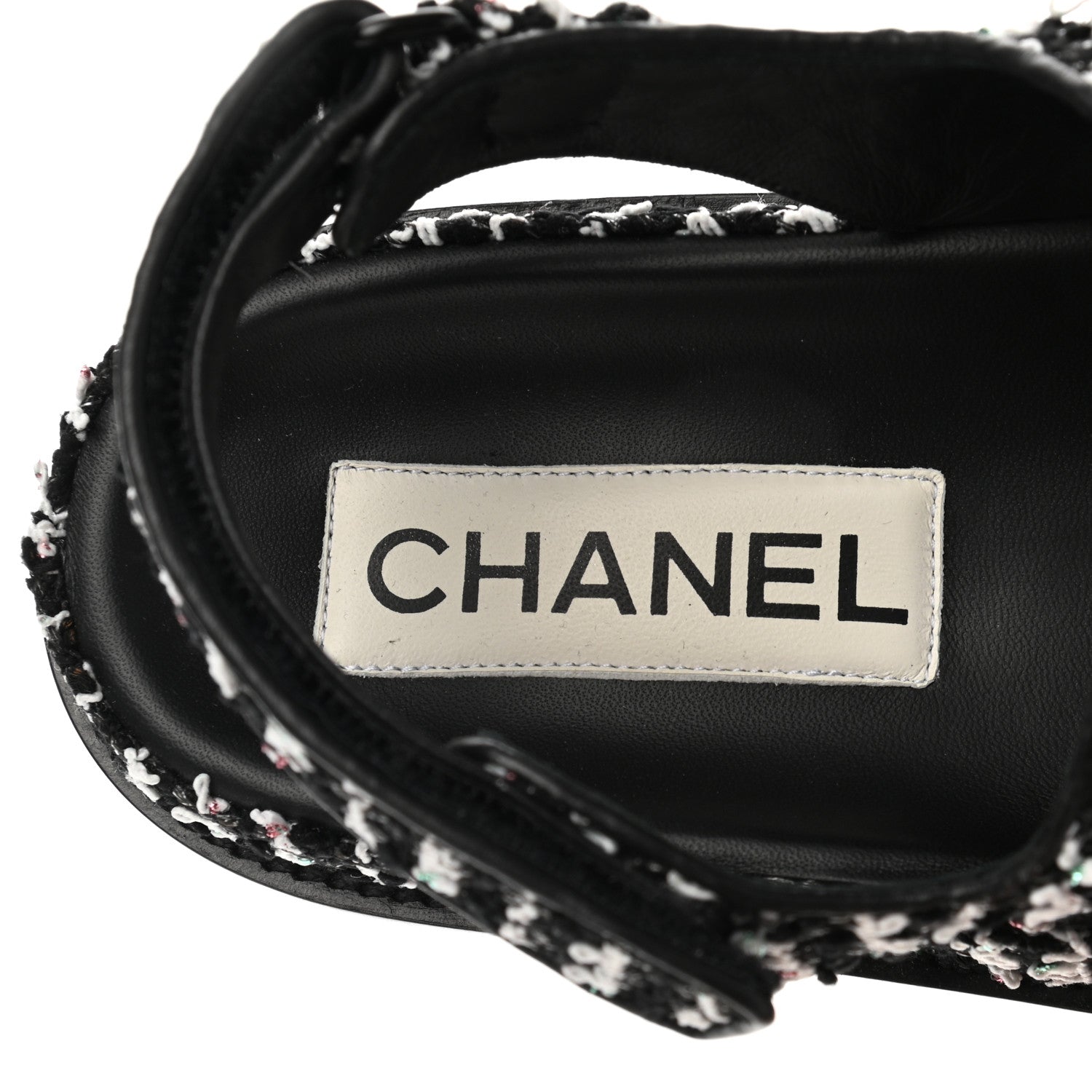 Chanel Tweed Lambskin Dad Sandals 39.5 Black White 5 of 10