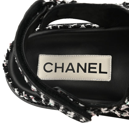 Chanel Tweed Lambskin Dad Sandals 39.5 Black White 5 of 10