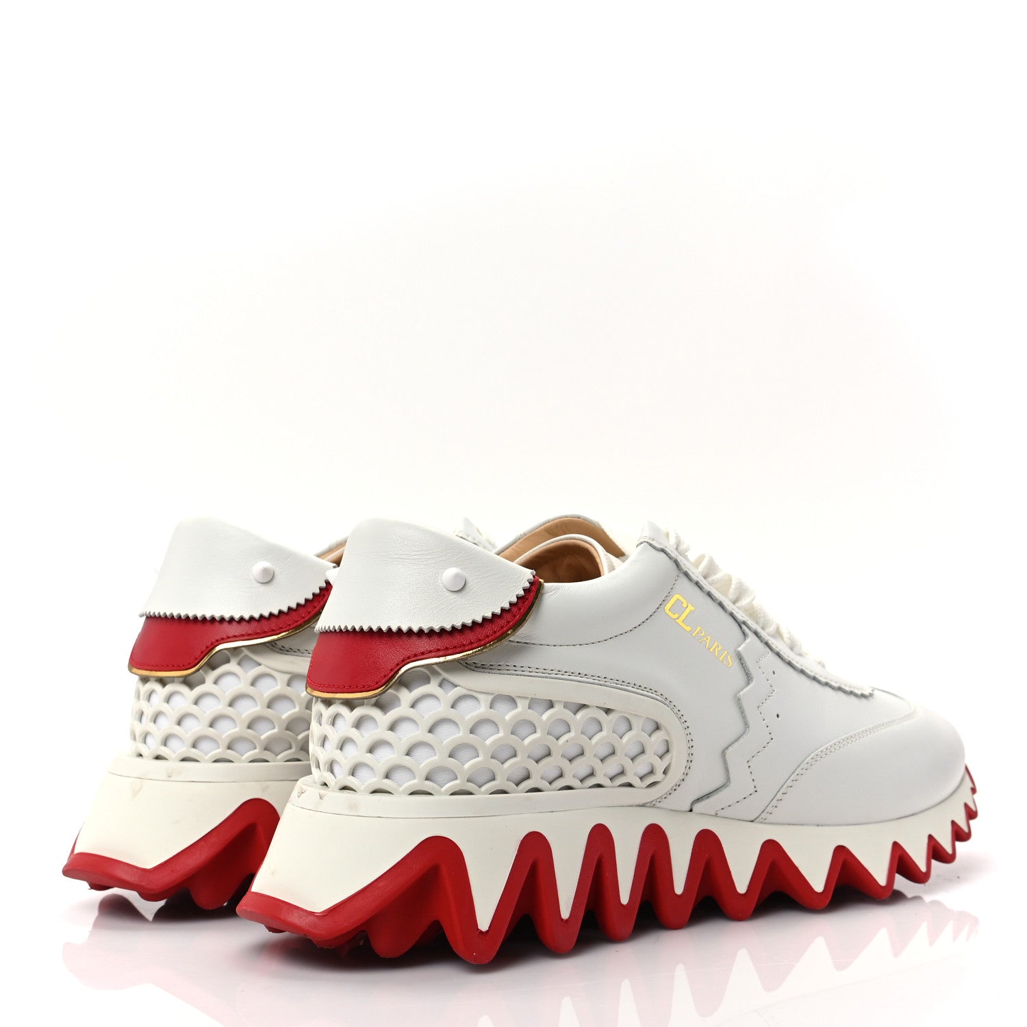 Christian Louboutin Calfskin Neoprene Womens Loubishark Sneakers 39 White 4 of 9
