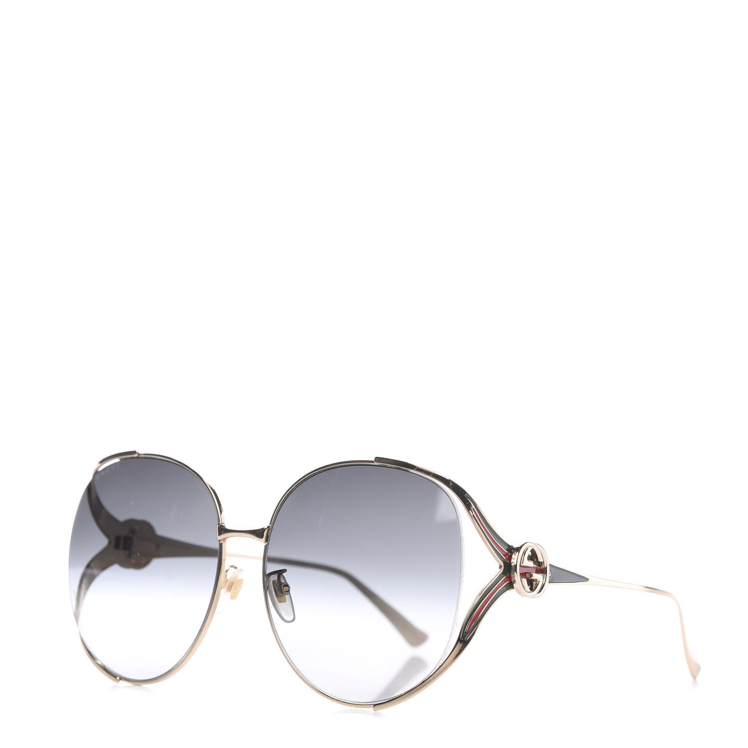 Gucci Metal Oversized Round Frame GG0225S Sunglasses Gold 1 of 7