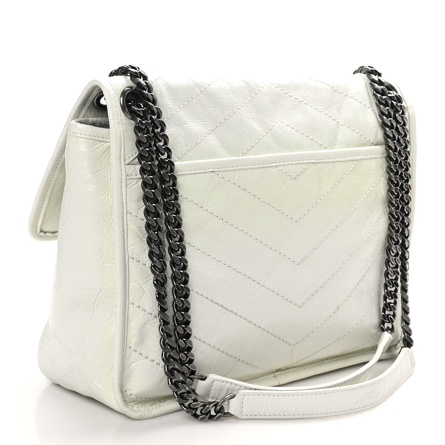 Crinkled Calfskin Matelasse Monogram Medium Niki Chain Satchel Ivory