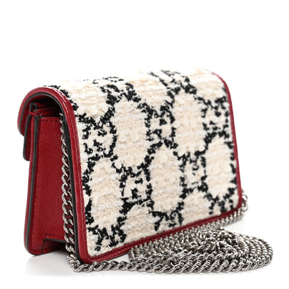 Gucci Tweed GG Monogram Super Mini Dionysus Shoulder Bag White Black Romantic Cherry 3 of 10