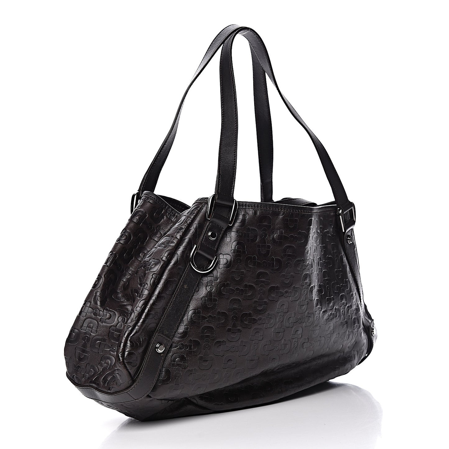 Calfskin Horsebit Embossed Medium Abbey Tote Dark Brown