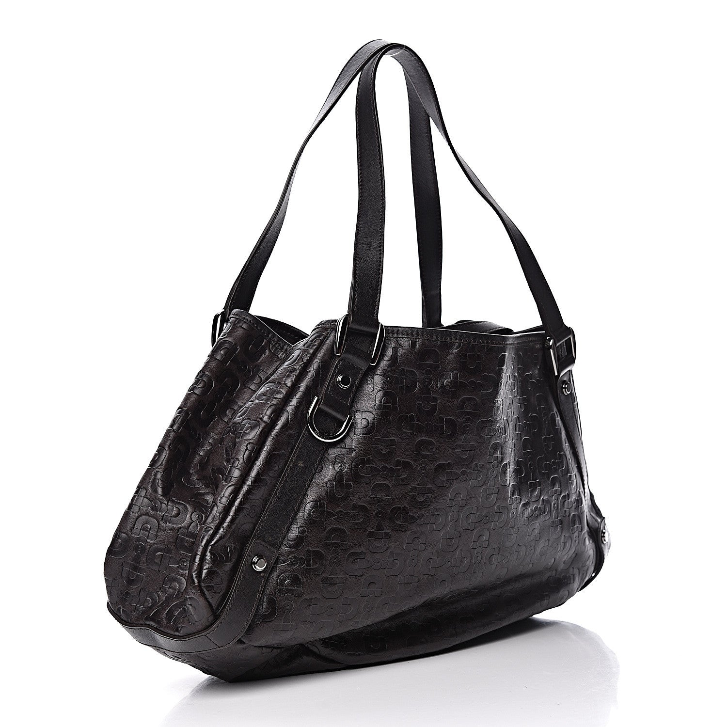 Gucci Calfskin Horsebit Embossed Medium Abbey Tote Dark Brown 3 of 11