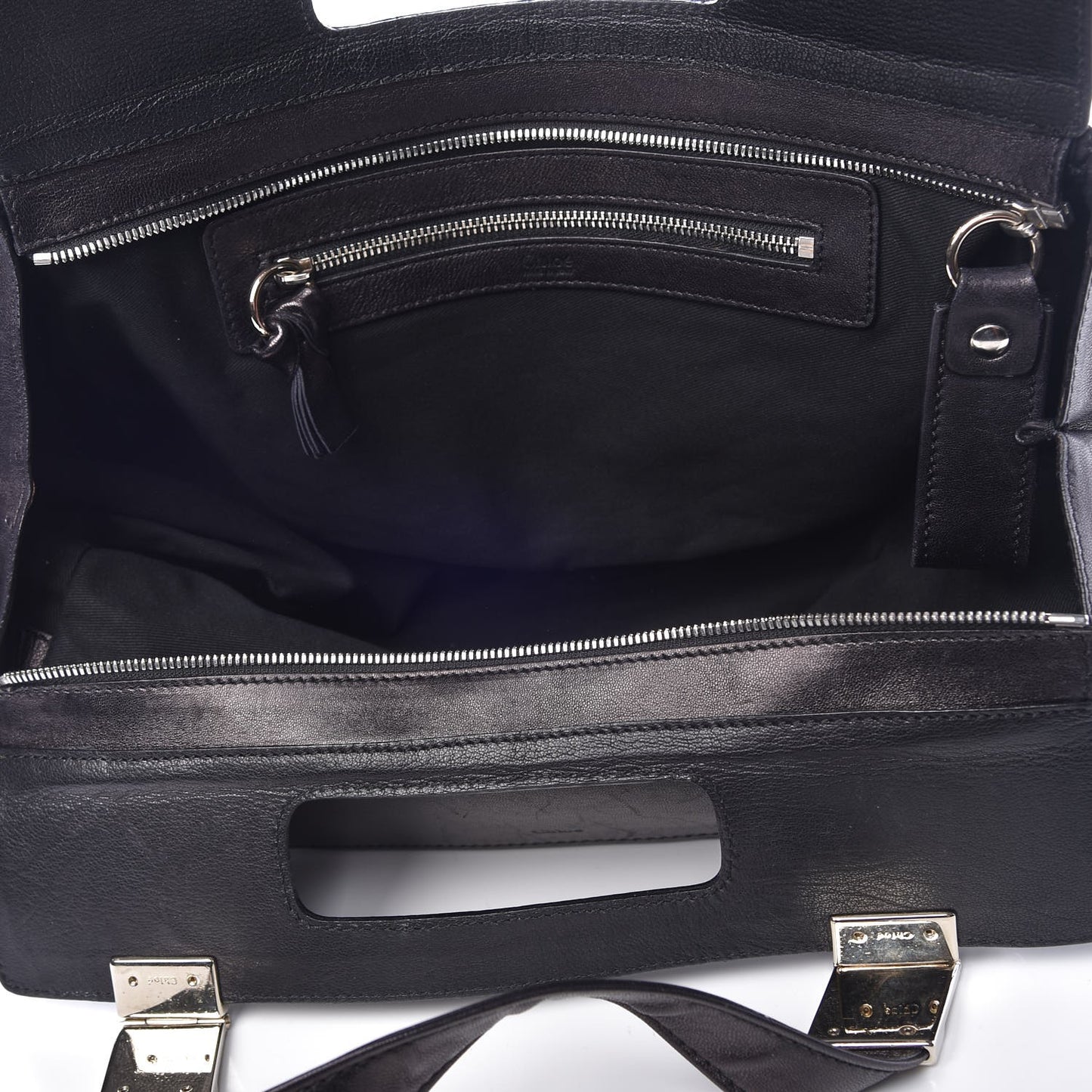 Calfskin Zipper Cutout Shoulder Bag Black