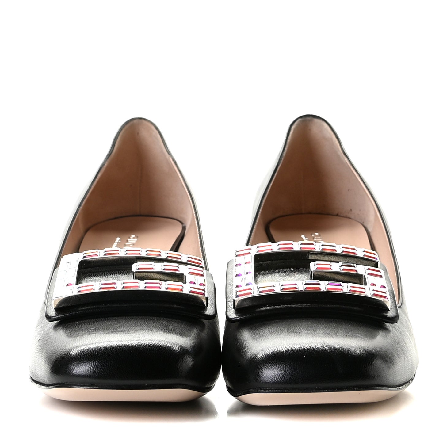 Malaga Kid Crystal Square G Madelyn Mid Heel Loafer Pumps 38 Black