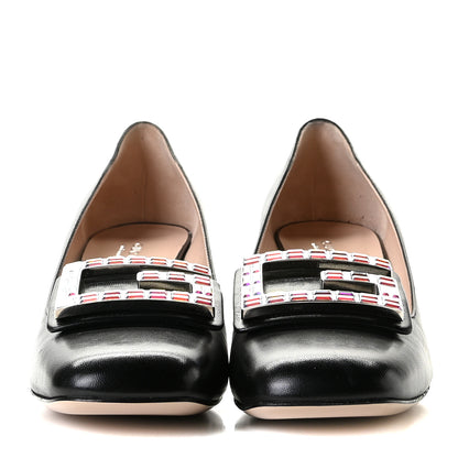 Gucci Malaga Kid Crystal Square G Madelyn Mid Heel Loafer Pumps 38 Black 3 of 14