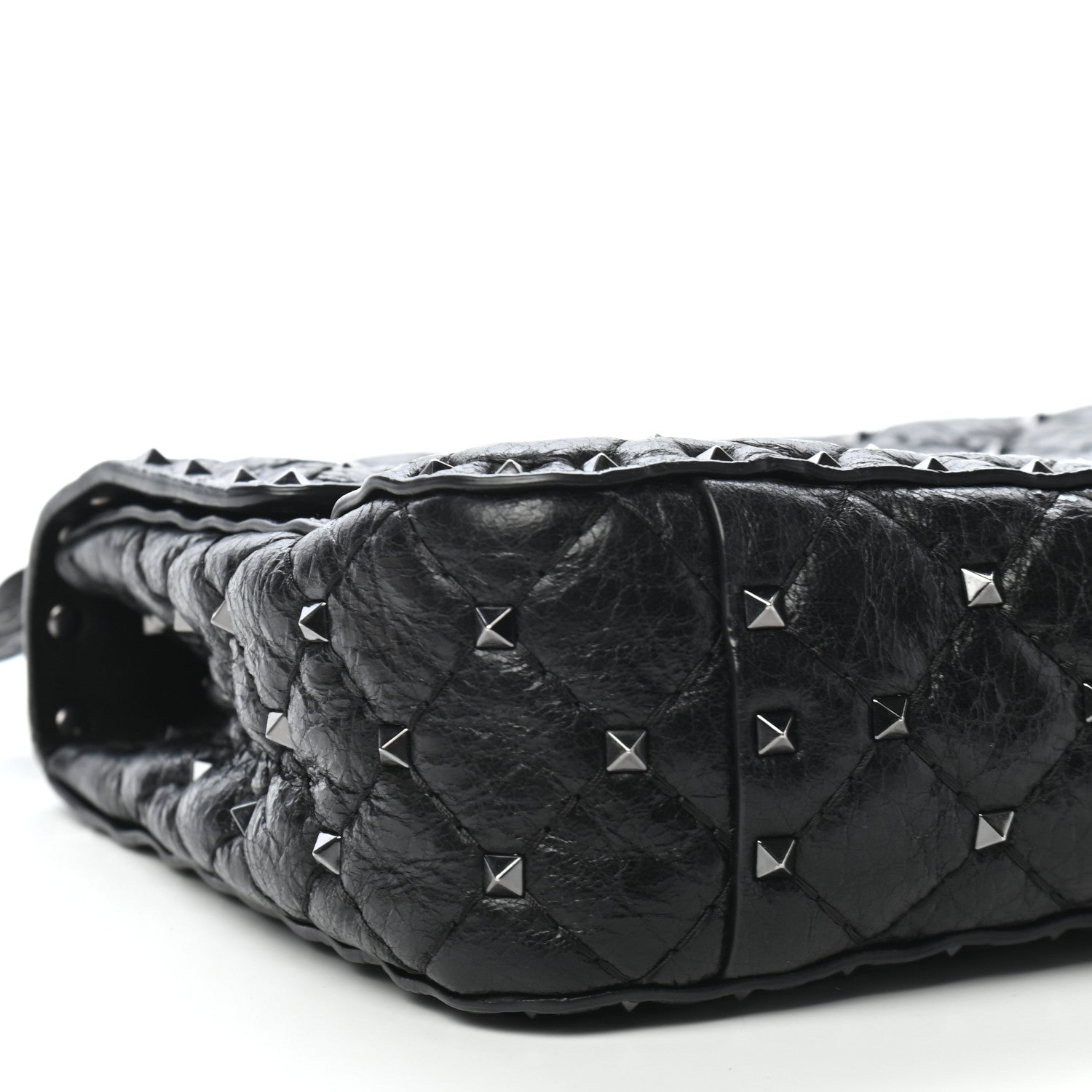 Valentino Garavani Craquele Nappa Medium Rockstud Spike Shoulder Bag Black 5 of 8