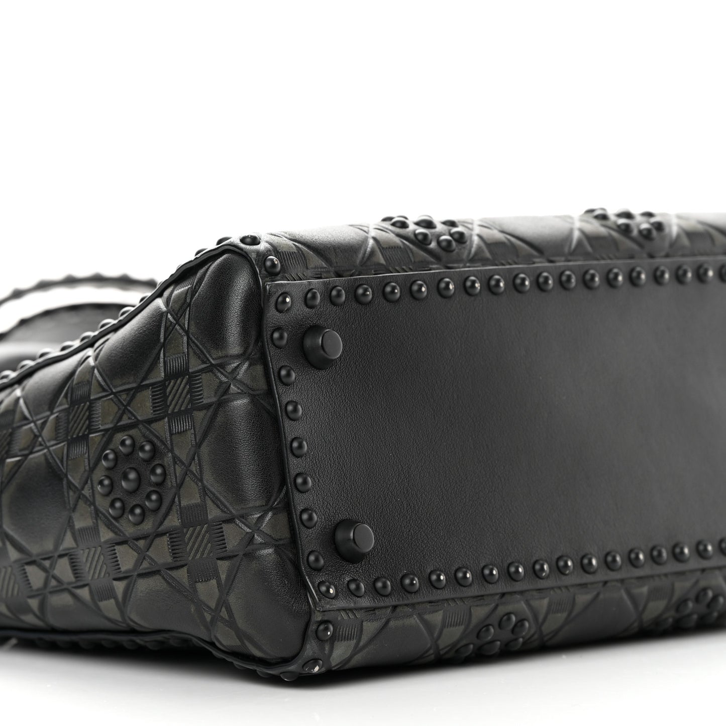 Calfskin Cannage Embossed Studded Medium Supple Lady Dior Black