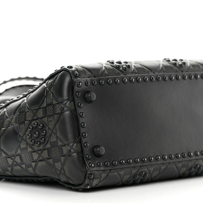 Christian Dior Calfskin Cannage Embossed Studded Medium Supple Lady Dior Black 9 of 16