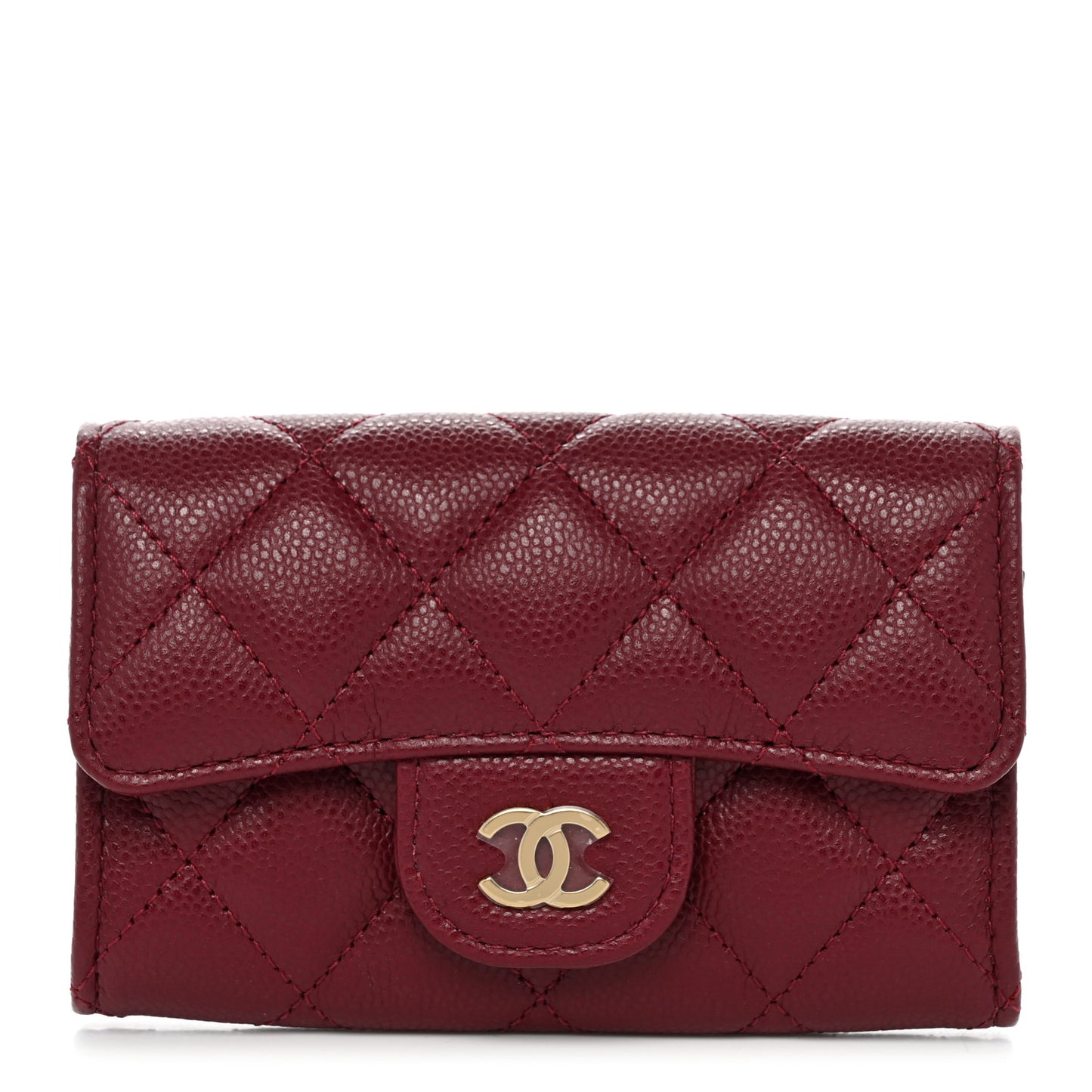 Caviar Quilted Flap Card Holder Wallet Burgundy