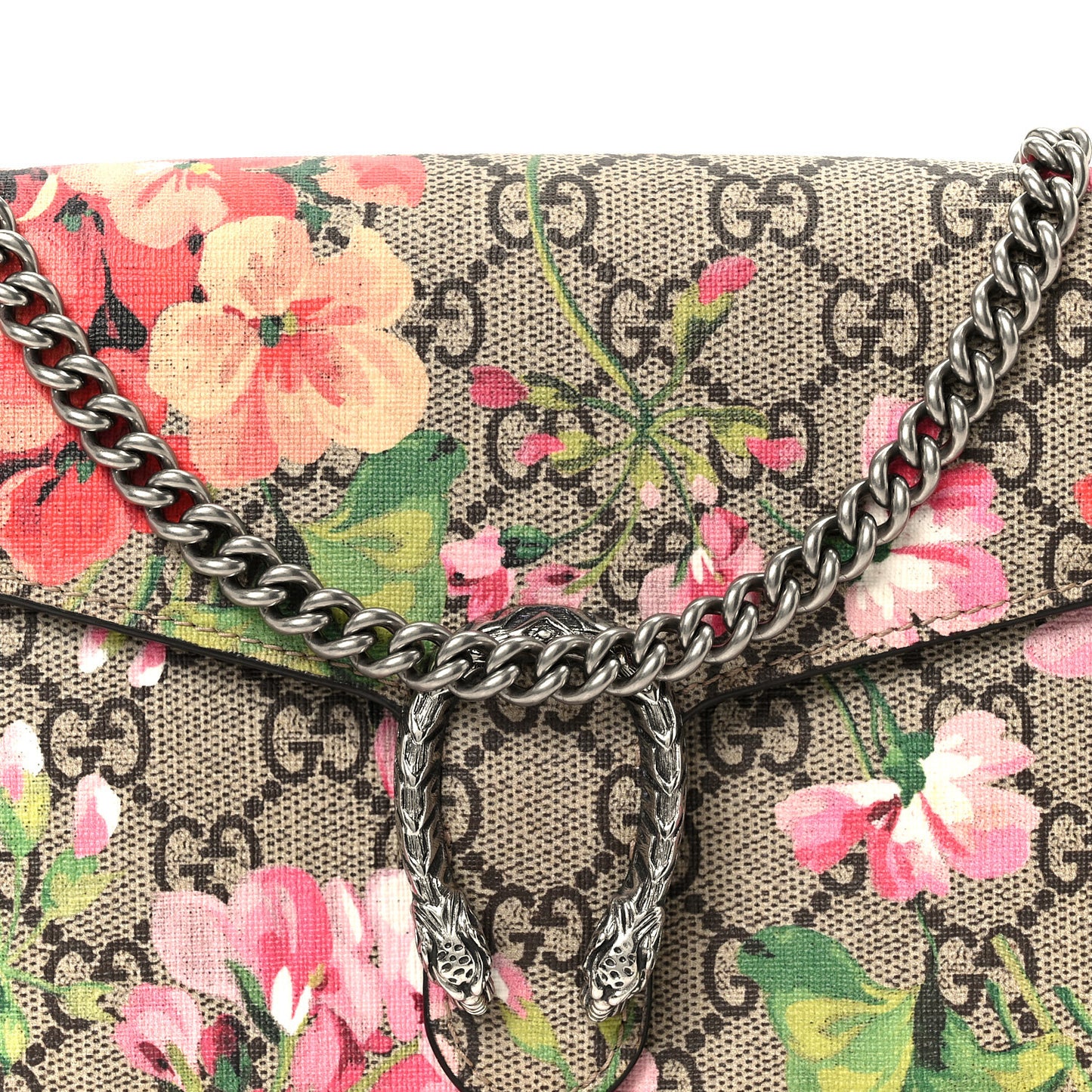 GG Supreme Monogram Blooms Mini Dionysus Chain Wallet Beige Multicolor Dry Rose
