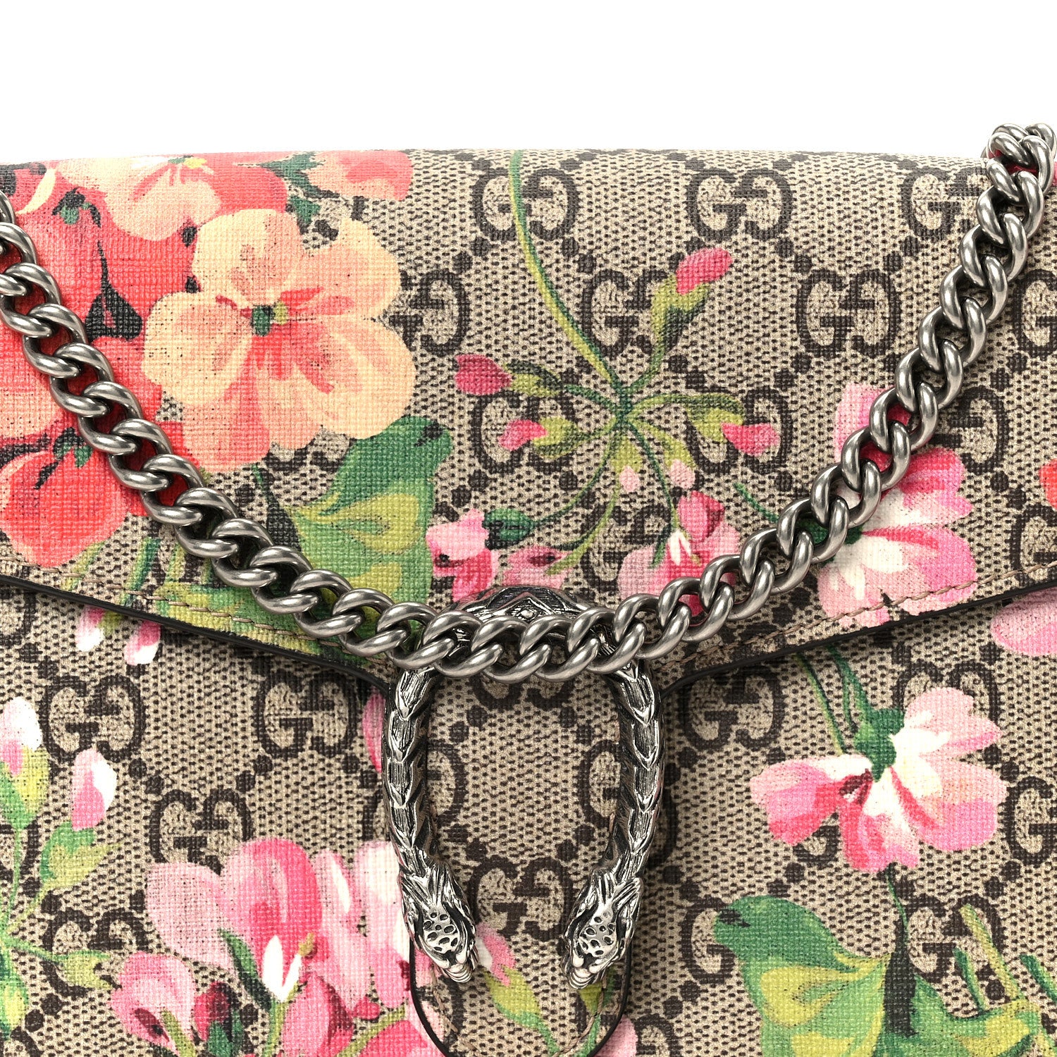 Gucci GG Supreme Monogram Blooms Mini Dionysus Chain Wallet Beige Multicolor Dry Rose 7 of 9