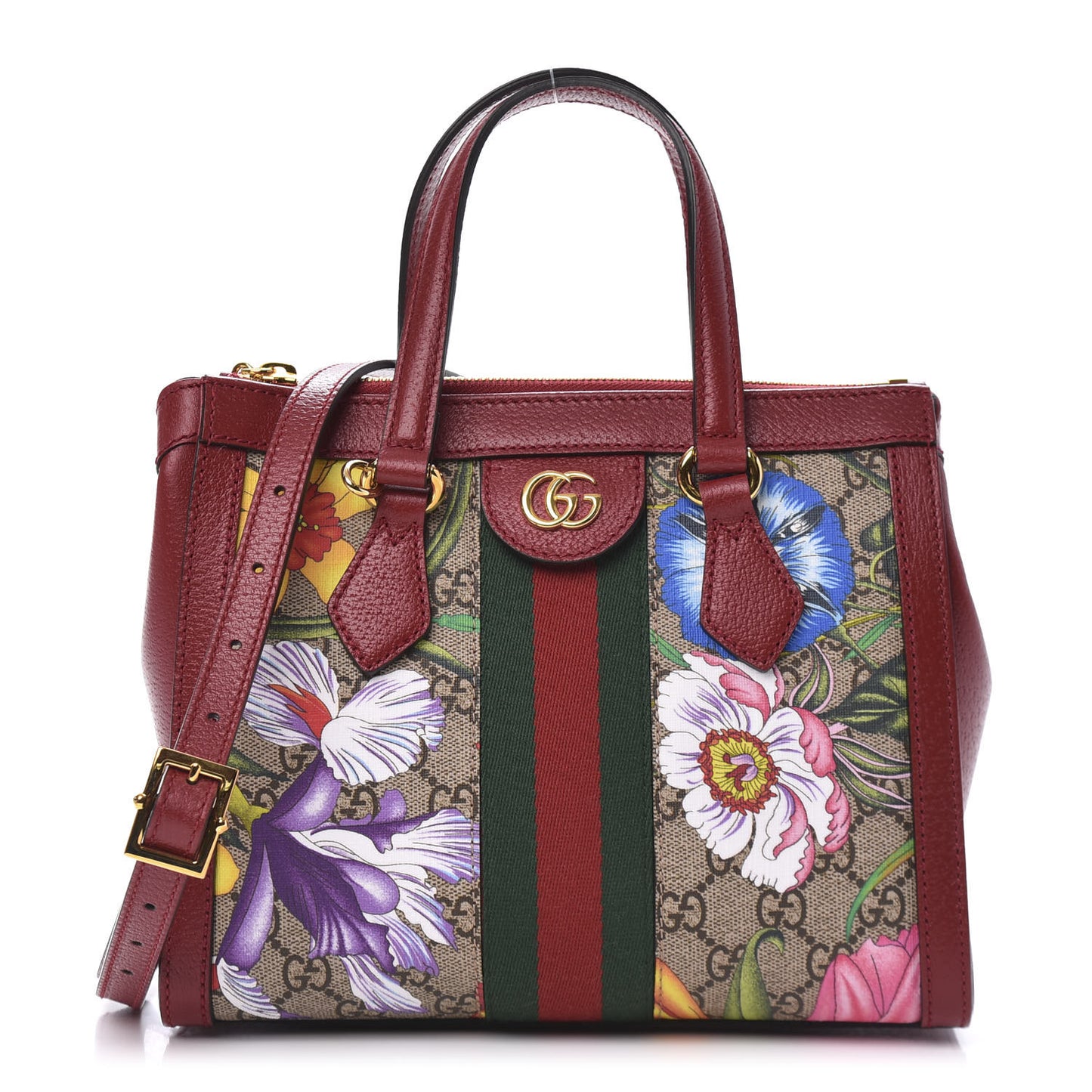 GG Supreme Monogram Flora Web Small Ophidia Tote Bag Red