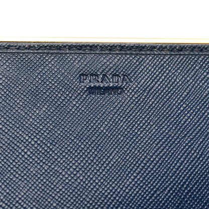 Prada Saffiano Metal Bar Chain Wallet Bleuette 6 of 7