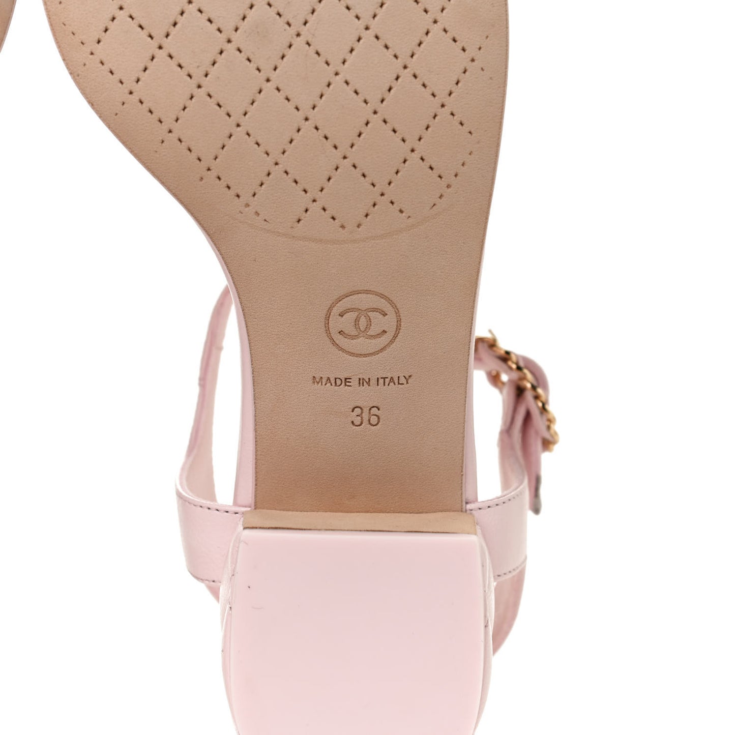 Lambskin Chain CC Logo Thong Sandals 36 Light Pink