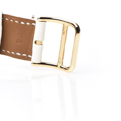 Hermes 18K Yellow Gold Alligator Diamond Bezel Mother of Pearl 29mm Cape Cod Quartz Watch Blanc 9 of 10