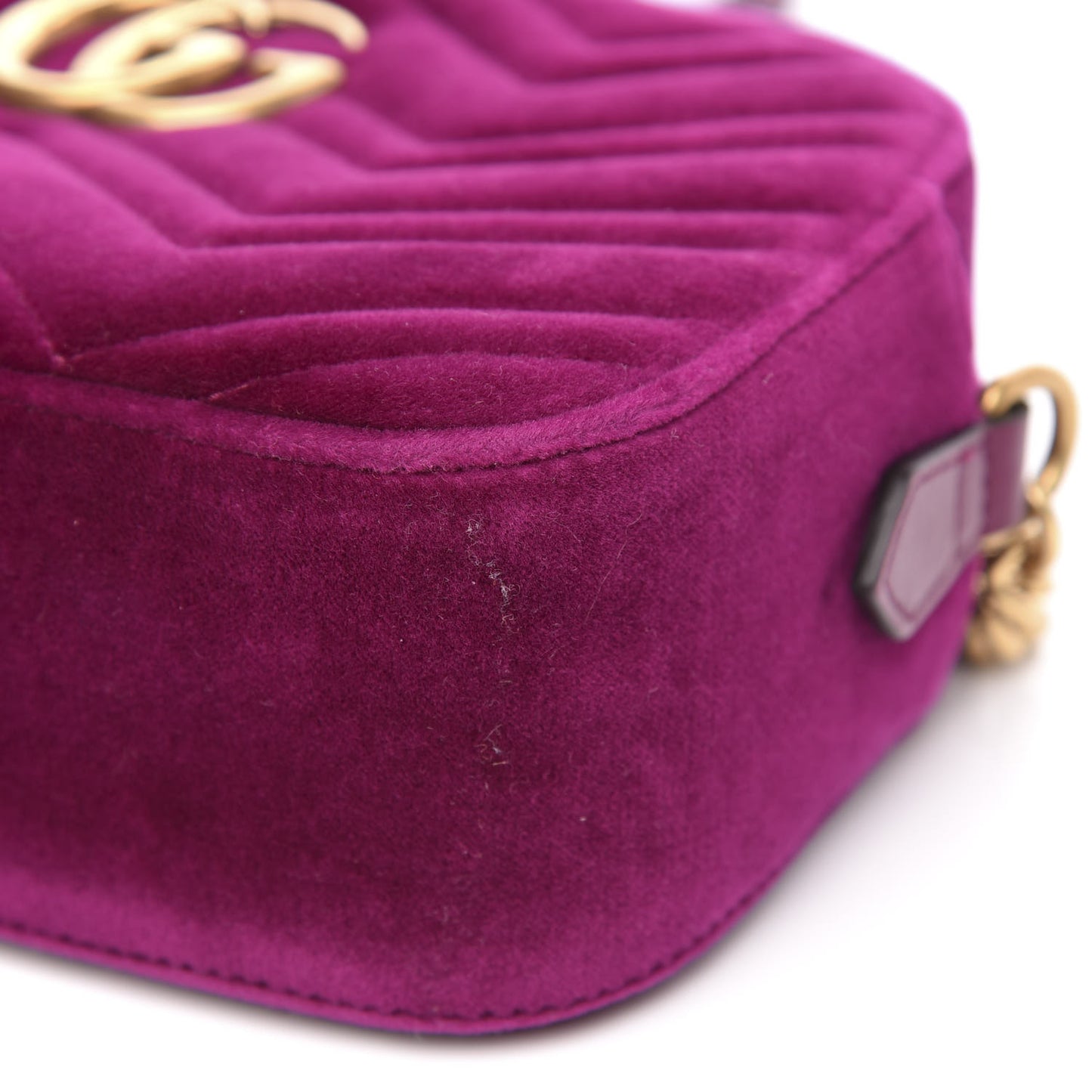 Velvet Matelasse Small GG Marmont Chain Shoulder Bag Fuchsia Violet Cyclamen