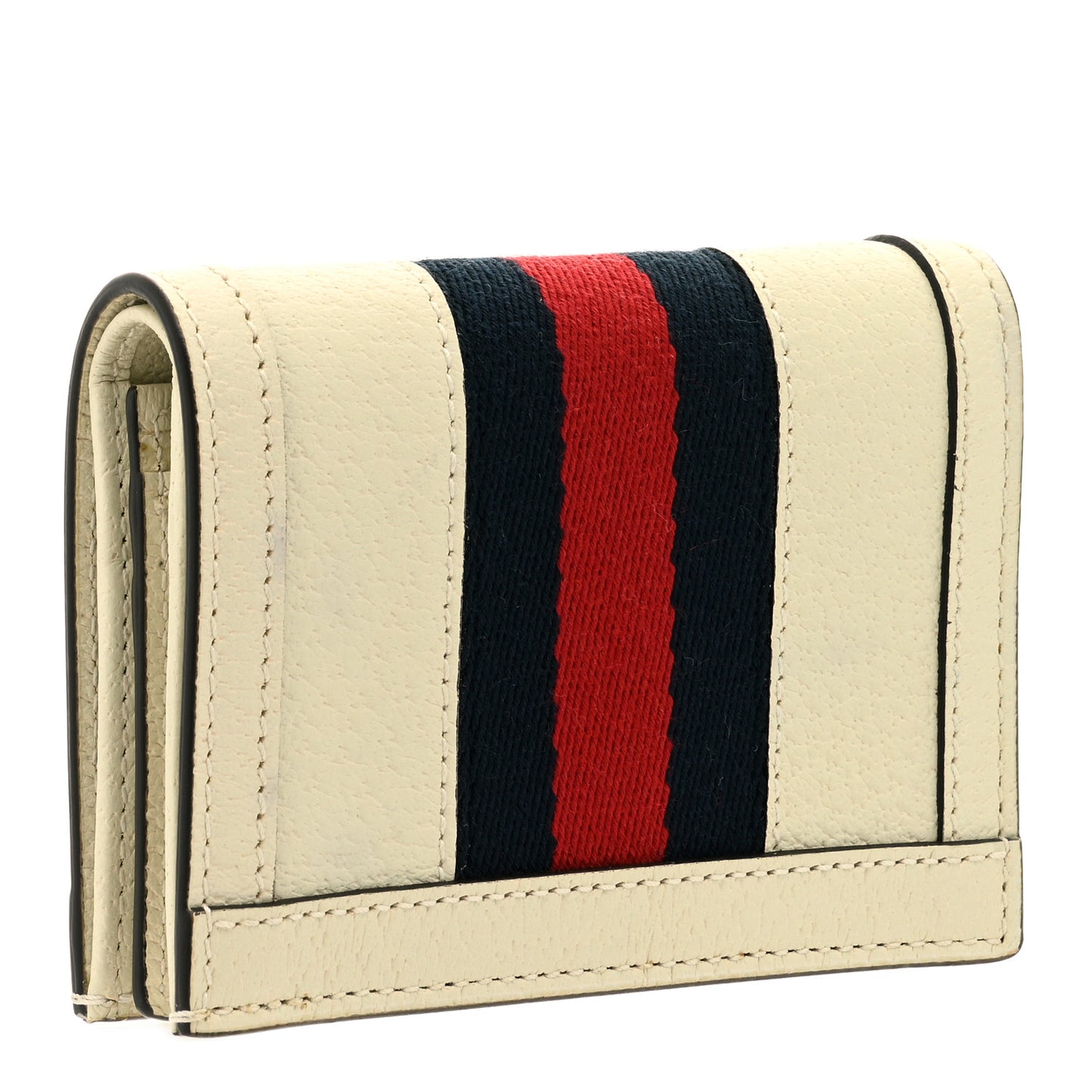 Textured Calfskin Web Ophidia Card Case Mystic White
