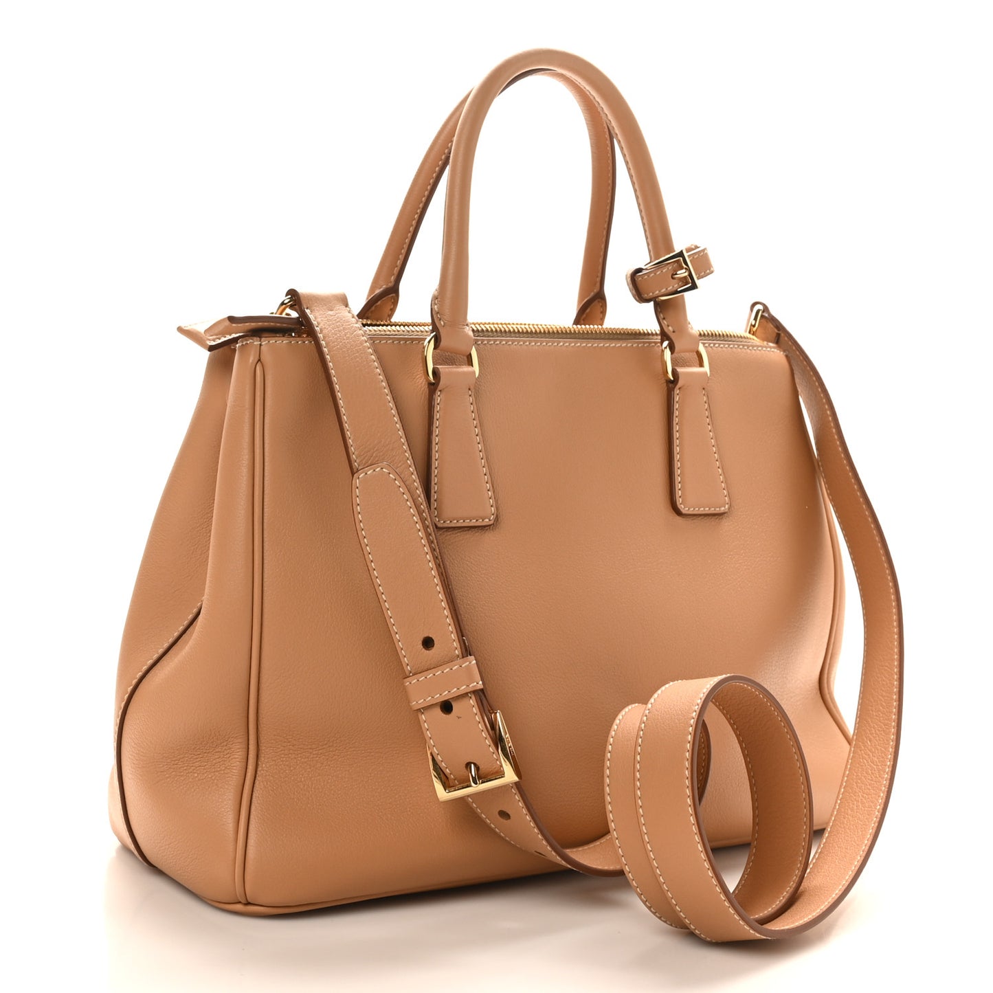 Soft Grain Calfskin Large Galleria Double Zip Tote Naturale