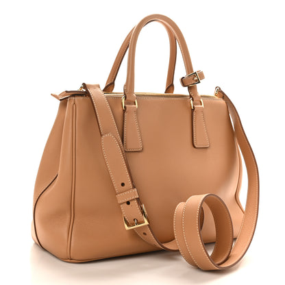 Prada Soft Grain Calfskin Large Galleria Double Zip Tote Naturale 3 of 9