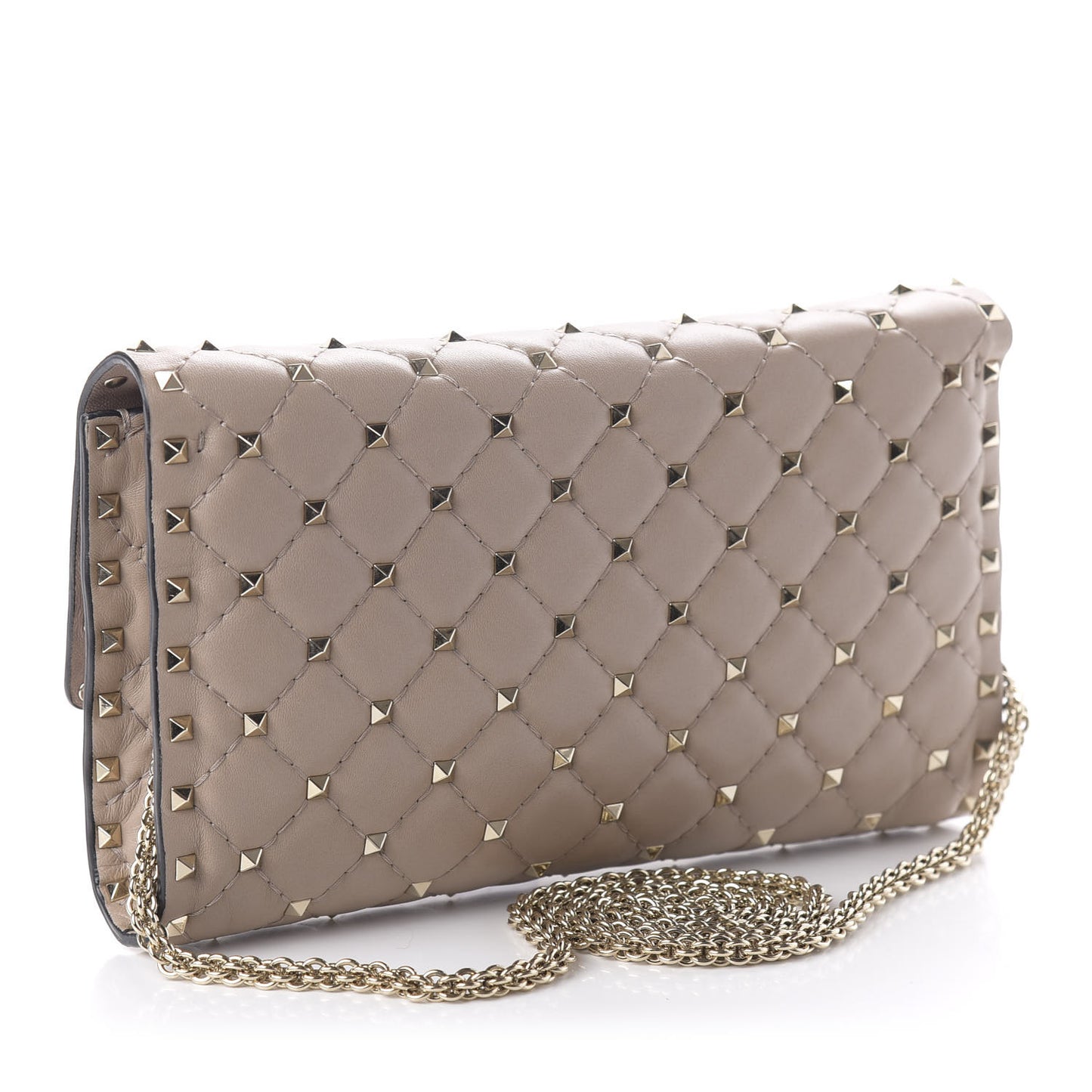 Lambskin Rockstud Spike Wallet on Chain Poudre