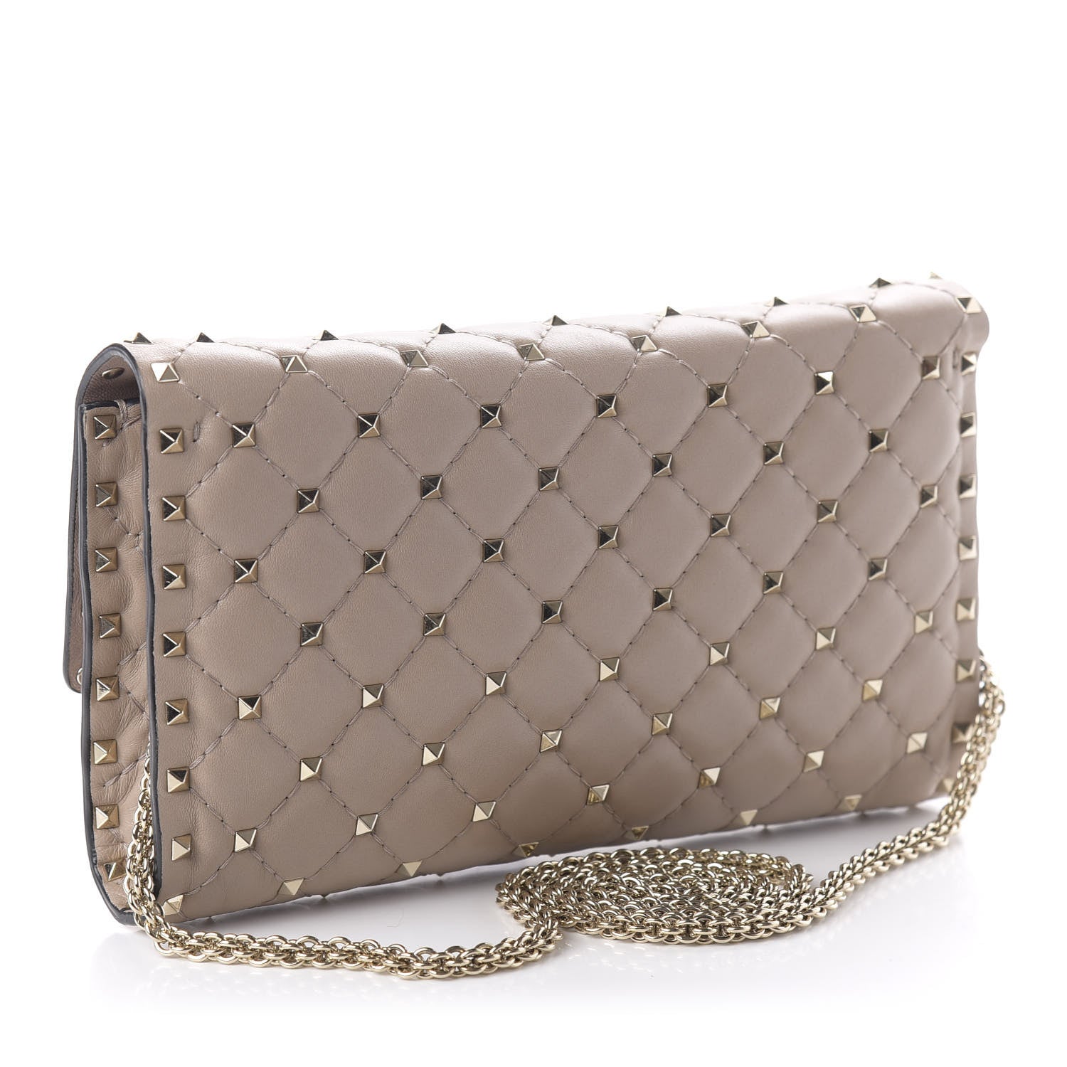 Valentino Garavani Lambskin Rockstud Spike Wallet on Chain Poudre 3 of 10
