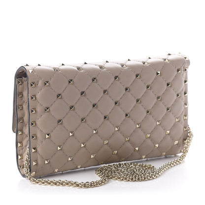 Valentino Garavani Lambskin Rockstud Spike Wallet on Chain Poudre 3 of 10