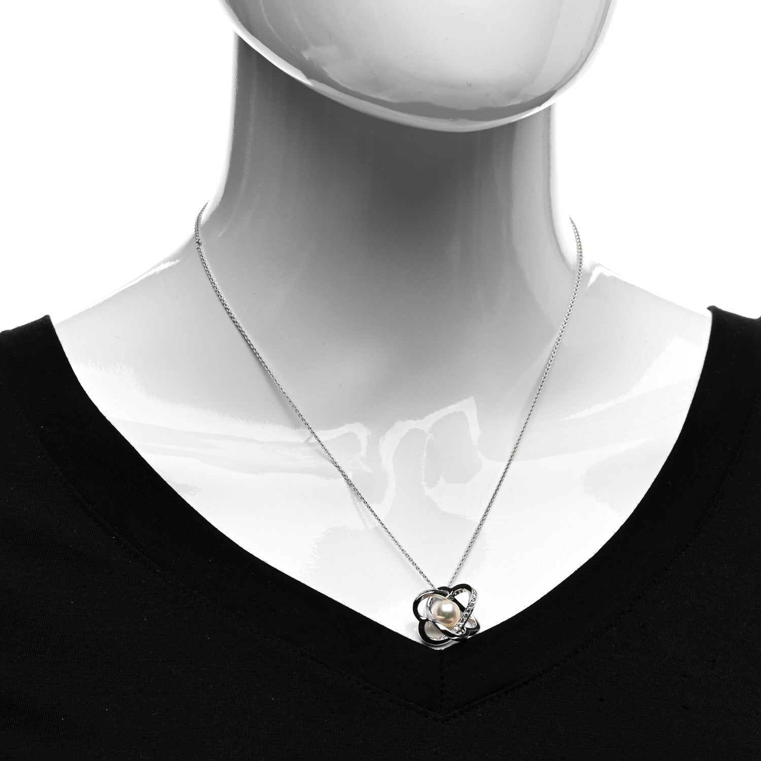 Mikimoto 18K White Gold Diamond Akoya Pearl 7mm Flower Pendant Necklace 2 of 4