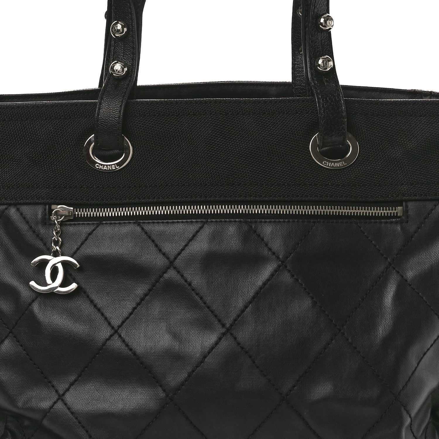 Chanel Coated Canvas Quilted Large Paris Biarritz Tote Black 8 of 16
