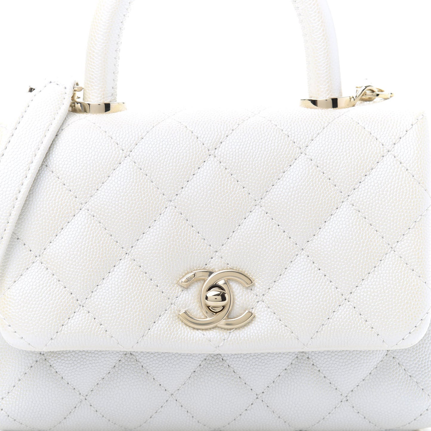 Iridescent Caviar Quilted Extra Mini Coco Handle Flap Ivory
